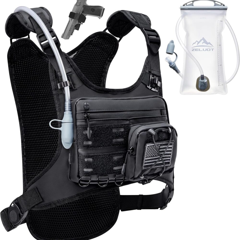 Zelvot Running Vest with 2L Water Bladder, Hydration Backpack, U.S. Design Patent, Lightweight Hydration Pack with Gear Holder, Reflective Chest Pack for Men Women