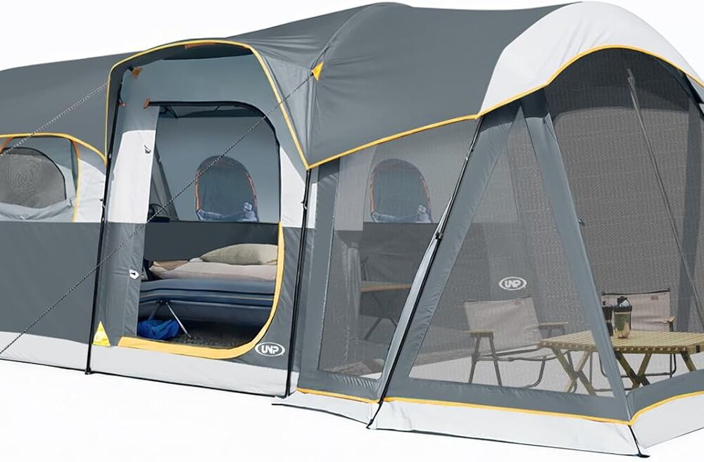 UNP Camping Tent 8 Person Waterproof Big Tunnel Tent with Screen Porch,Family Outdoor Large Tents for Camping 20' x 9' x 80in(H)